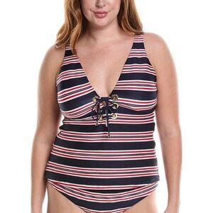La Blanca Women's Over-The-Shoulder Tankini Swimsuit Top, Plus Size 20, Striped‎